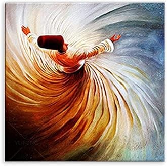 Islamic Wall Art Sufi Whirling Dervish Canvas Poster Decor for Home Modern Gift Quran Calligraphy 90x90cm Unframe