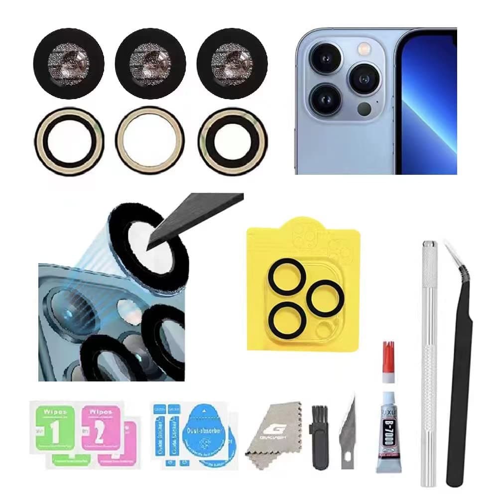 Back Camera Lens Glass Replacement for iPhone 14 Pro and 14 Pro Max, Rear Lens Glass Replacement kit with Pre-Installed Adhesive + Installation Manual + Repair Tool Kit