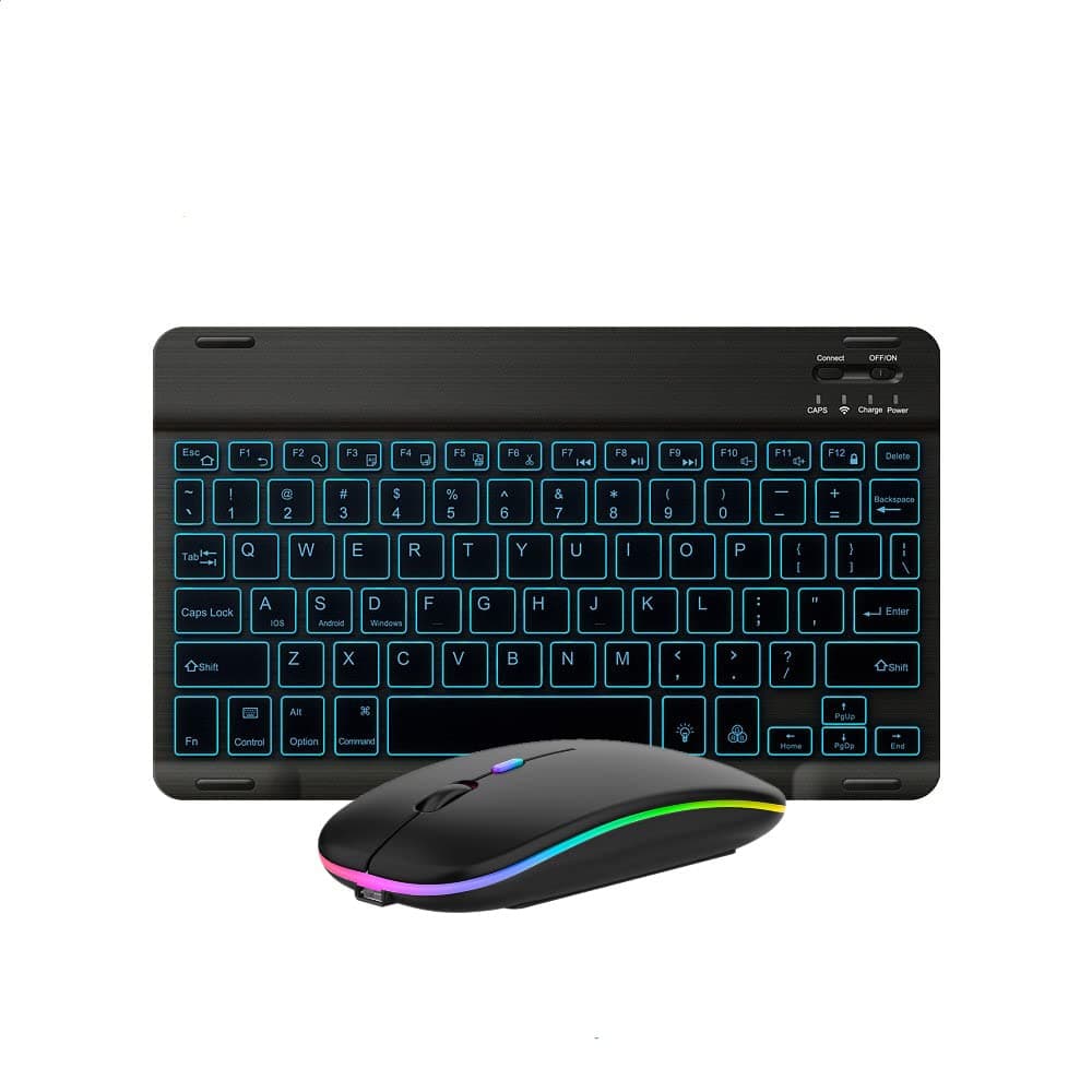 Ultra-Slim Lightweight Bluetooth Keyboard and Mouse Portable Mini Wireless Keyboard Rechargeable 7-Color Backlit for Apple iPad iPhone,Tablet iPhone Smartphone iOS Android Windows,Black