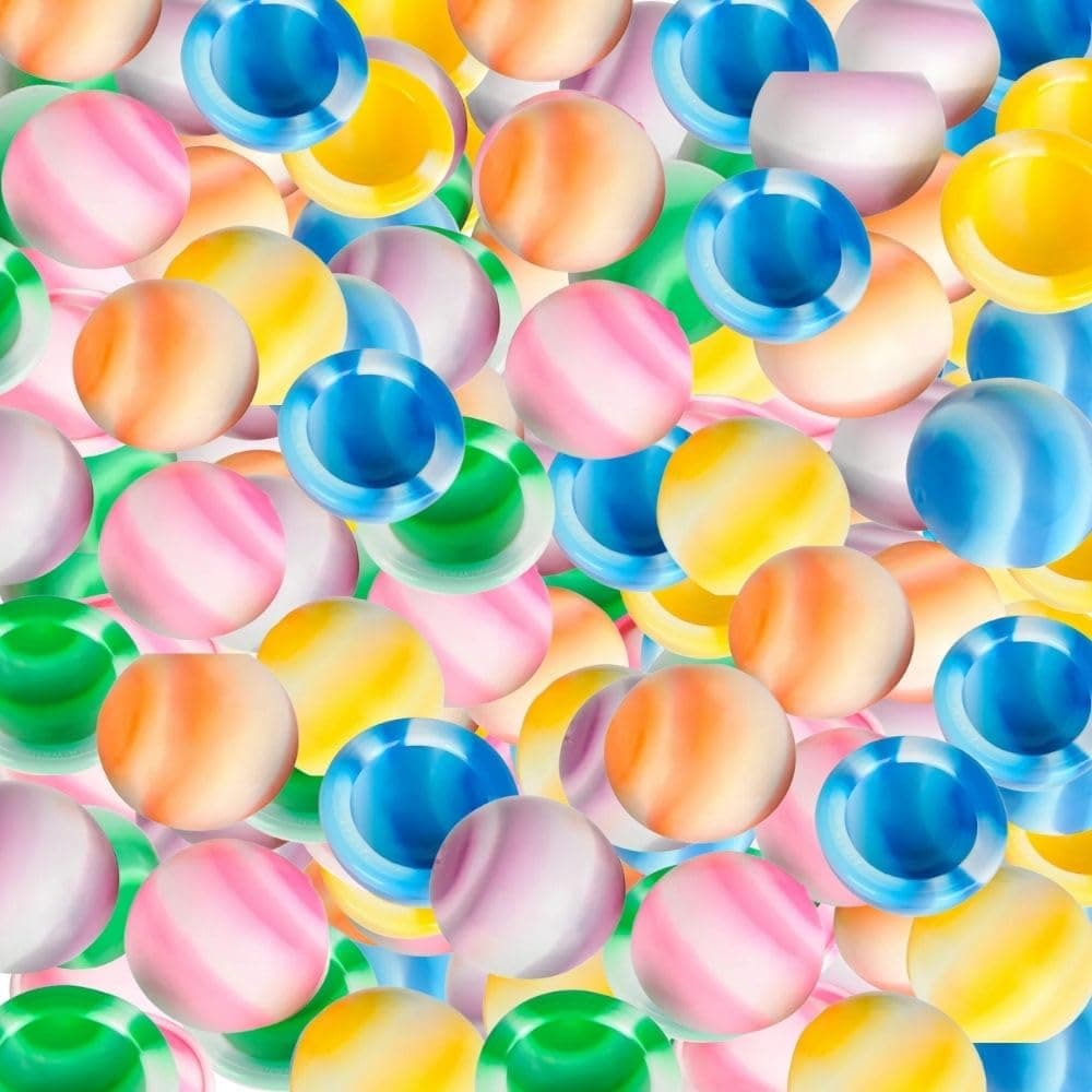 Fun Express Mini Marbleized Rubber Poppers Toys - Bulk Set of 144 Pop Ups in Bright Marbleized Colors - Party Favors and Giveaways