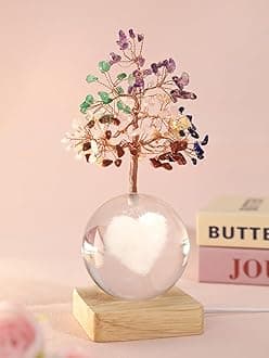 Crystal Tree of Life Gift for Women Valentine’s Day Birthday, Seven Chakra Healing Luck Tree for Meditation Spiritual Therapy, Positive Energy Decor with 3D Heart Crystal Ball Night Light