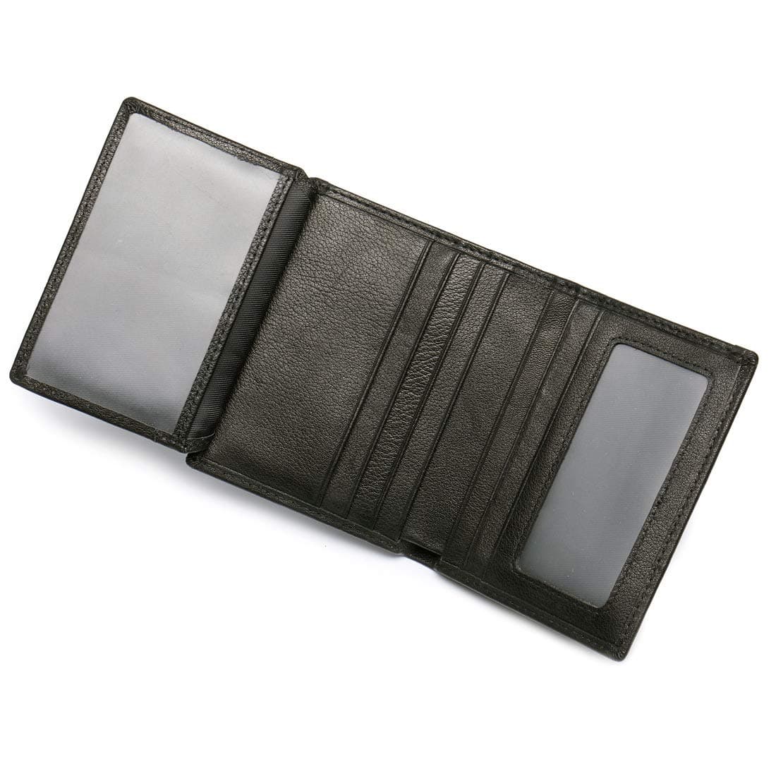 – Men’s 2 ID Windows RFID Blocking Smooth Leather Small Front Pocket Travel Bifold Wallet Black
