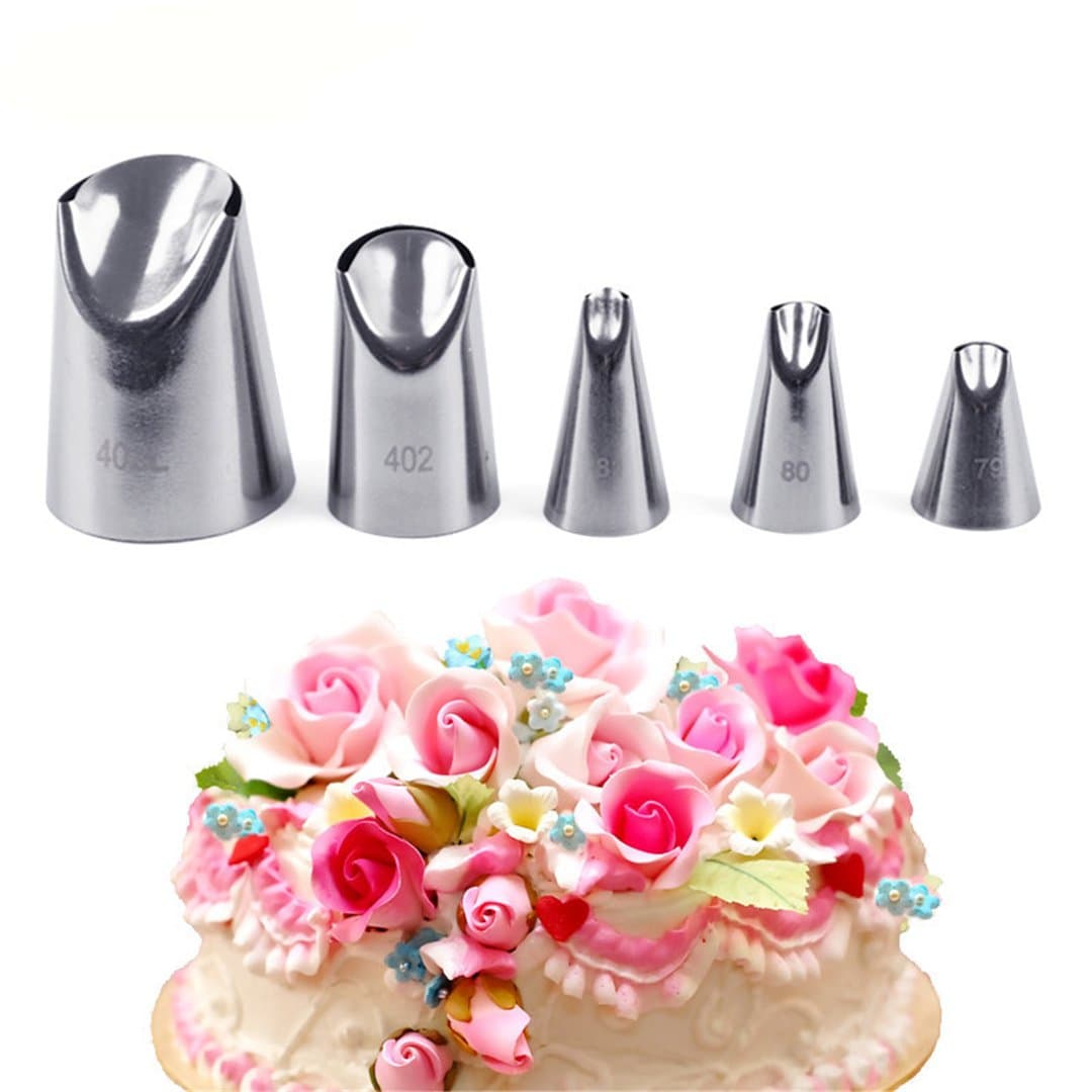 Joyeee 5 Pieces Cake Piping Icing Nozzles Cake Decorating Tips Set - Perfect Decorating Tools for Cupcakes Cakes Cookies Decorating