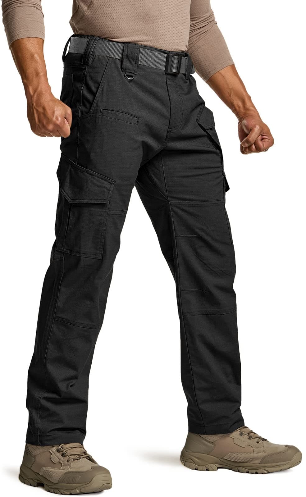 CQRMen's Flex Ripstop Tactical Pants, Water Resistant Stretch Cargo Pants, Lightweight EDC Hiking Work Pants