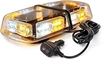 36 LED Rooftop Strobe Beacon Mini Bar Lights 16 Flashing Modes Warning Hazard Light w/Magnetic Base for Emergency Vehicles Trucks Snow Plow Construction Cars Bus - White mix Amber