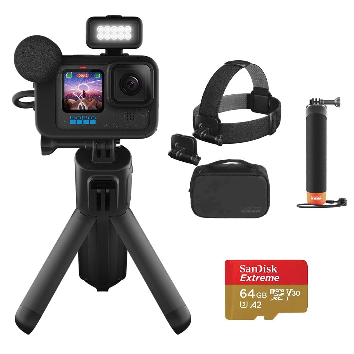GoPro HERO12 Black Creator Edition Camera Bundle Adventure Kit 3.0 with The Handler & Head Strap, 64GB Memory Card with Adapter Emmy-Winning Stabilization, and Versatile Video Creation