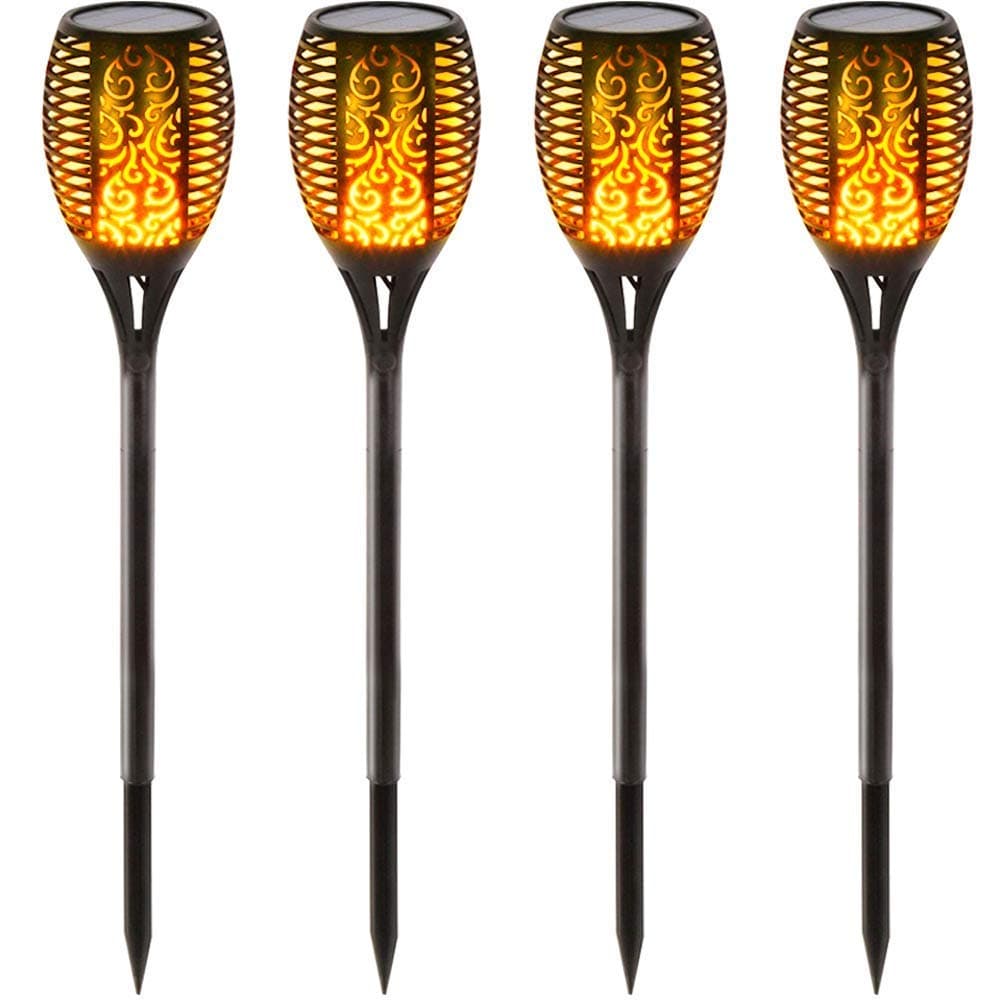 BAXIA TECHNOLOGY Solar Flame Lights, Waterproof Flickering Flames Torch Lights Outdoor Solar Torches Lighting Dusk to Dawn Auto On/Off Security Torch Light for Garden Decoration and Pool 4 Packs.