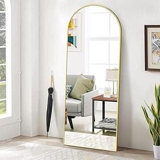 BEAUTYPEAK 65"x24" Arch Floor Mirror, Full Length Mirror Wall Mirrors Hanging or Leaning Arched-Top Full Body Mirror with Stand for Bedroom, Dressing Room, Gold