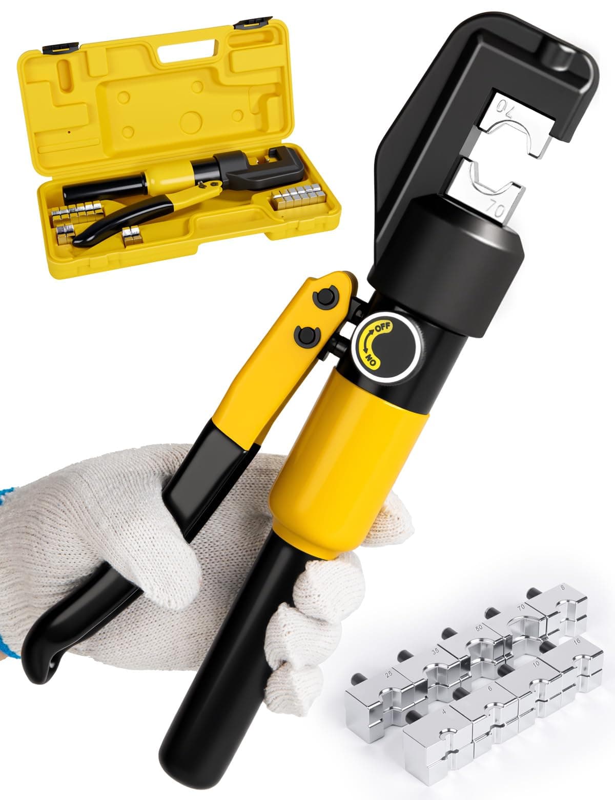 10 Tons Hydraulic Wire Battery Cable Lug Terminal Crimper Crimping Tool With 9 Pairs of Dies