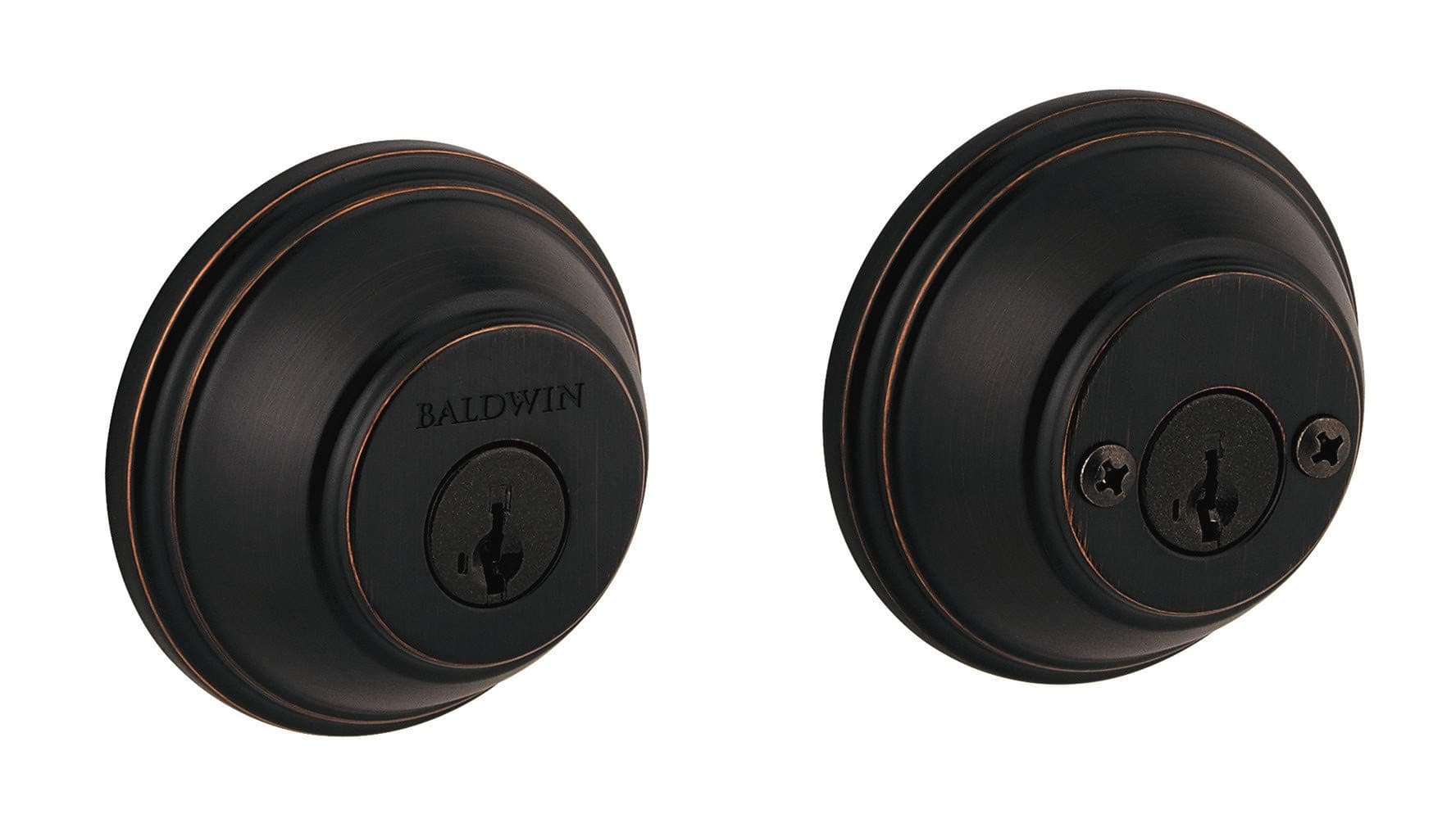 Baldwin Round, Double Cylinder Front Door Deadbolt Featuring SmartKey Re-key Technology and Microban Protection, in Venetian Bronze
