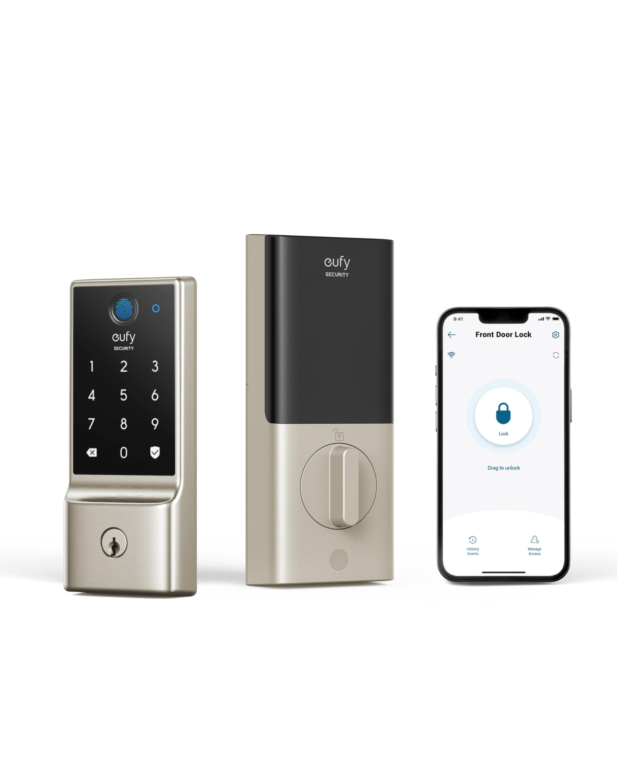 Smart Lock C220, Fingerprint Keyless Entry Door Lock, Built-in Wi-Fi, App Remote Control, Front Door Smart Deadbolt, IP53 Waterproof, 8-Months Battery, Nickel
