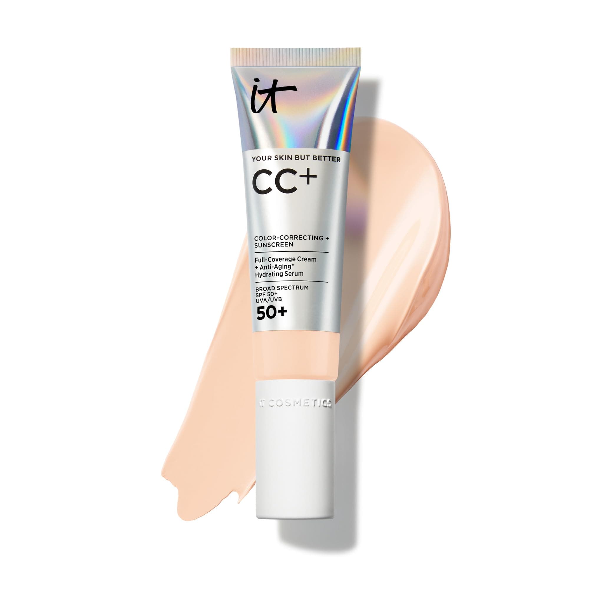 IT Cosmetics CC+ Cream (Fair Beige) - Full-Coverage Foundation With SPF 50, Color Corrector & Anti-Aging Serum, Formulated With Niacinamide & Hyaluronic Acid, Natural Finish, 1.08 fl oz