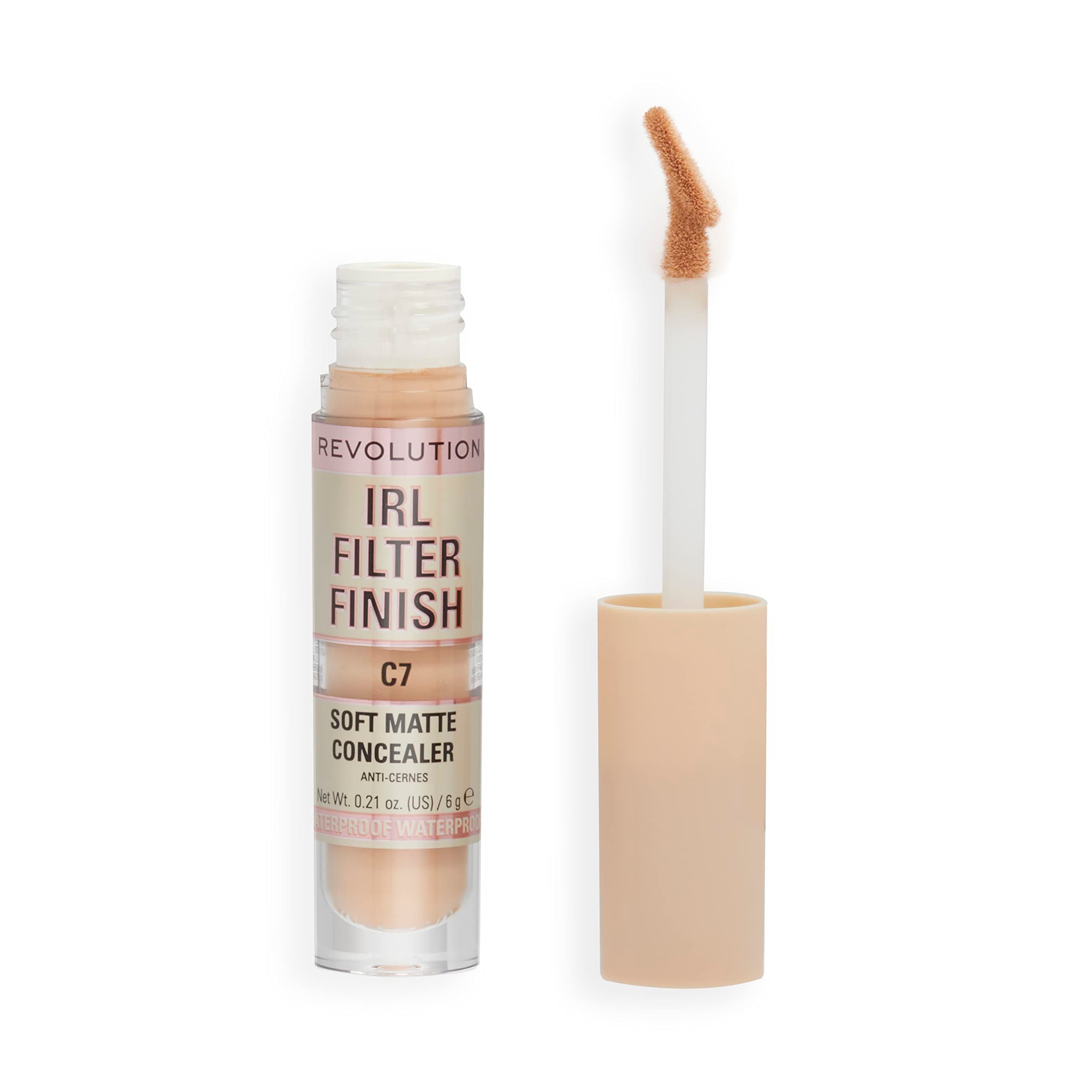 Revolution, IRL Filter Finish Concealer, Full Coverage, Oil-Free, Long-Lasting & Lightweight Formula, Infused with Hyaluronic Acid, Vegan & Cruelty-Free, C7, 0.21 oz