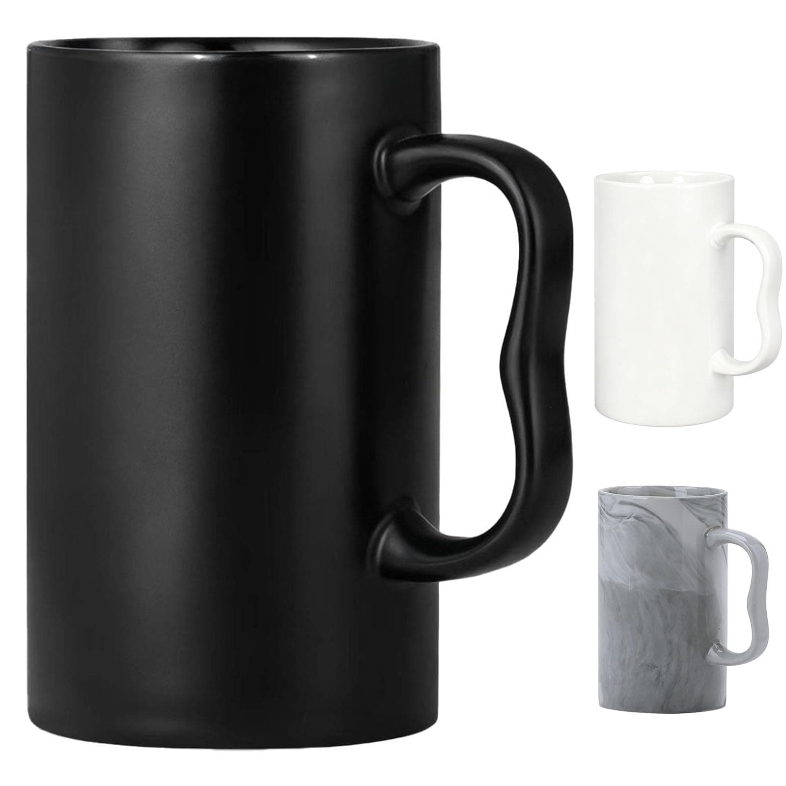 20 oz Large Coffee Mug, Plain Black Diner Coffee Mugs,Tall Ceramic Super Big Beer Cups with M Handle for Latte,Cappuccino,Milk,Cocoa Idea Gift for Men Women Office Work Matte Black