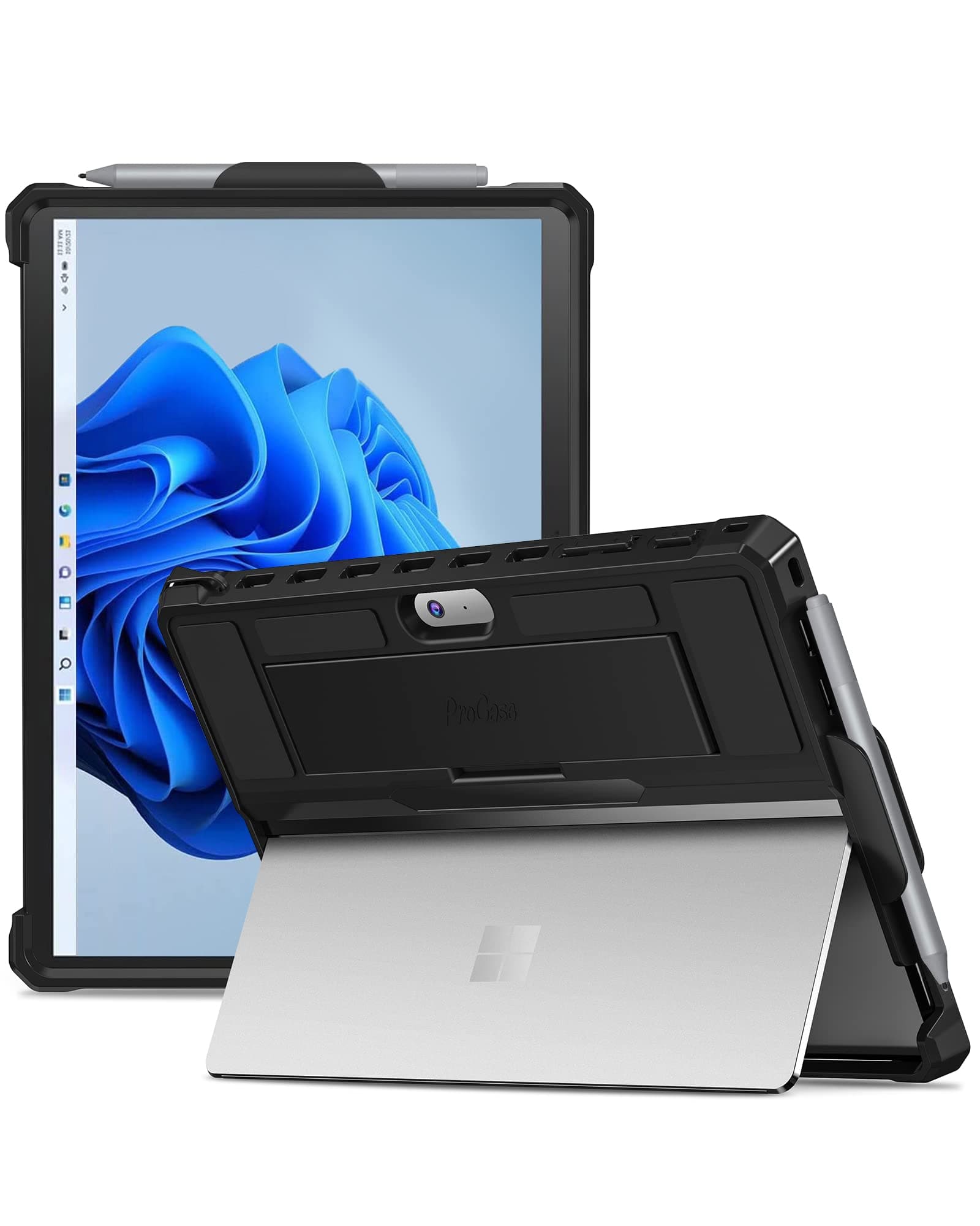ProCase Shockproof Case for Microsoft Surface Go 3 2021 / Surface Go 2 2020 / Surface Go 2018 Cover, Rugged Protective Case with Pen Holder Hand Strap, Compatible with Type Cover Keyboard –Black