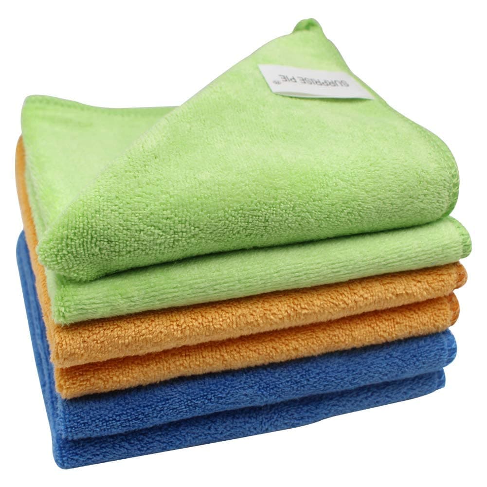 Microfiber Cleaning Cloth for Kitchen Housekeeping Dish Electronics Dust Rags Thick Lint Free Car Wash DryingTowel (12"x12") Green/Blue/Orange -6 Pack