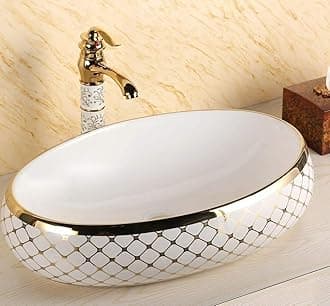 B BACKLINE Backline Ceramic Designer Basin Oval Shape Table Top/Over Counter Vessel Sink/Wash Basin For Bathroom 60 X 40 X 15 Cm