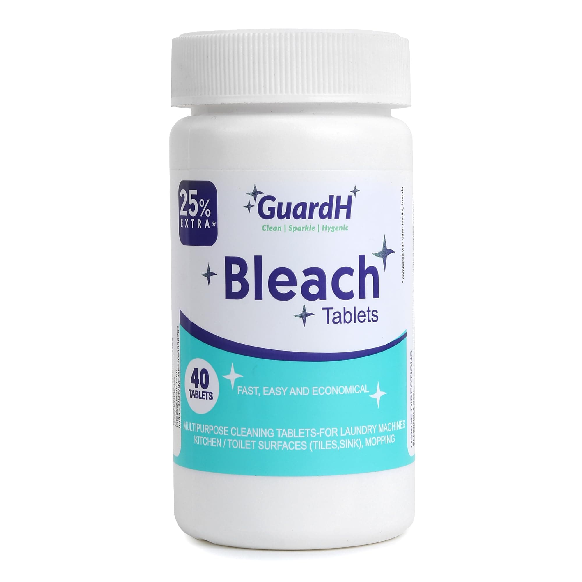 GuardH Bleach Tablets - 40 Count. Bleach for Laundry and Multipurpose Cleaning.