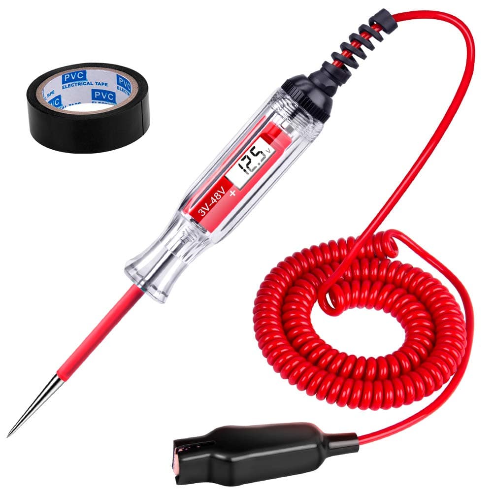 Jastool Heavy Duty 3-48V Digital LCD Display Circuit Tester with 140 inch Extended Spring Wire,Car Truck Vehicles Low Voltage Tester,Automotive Test Light with Stainless Probe