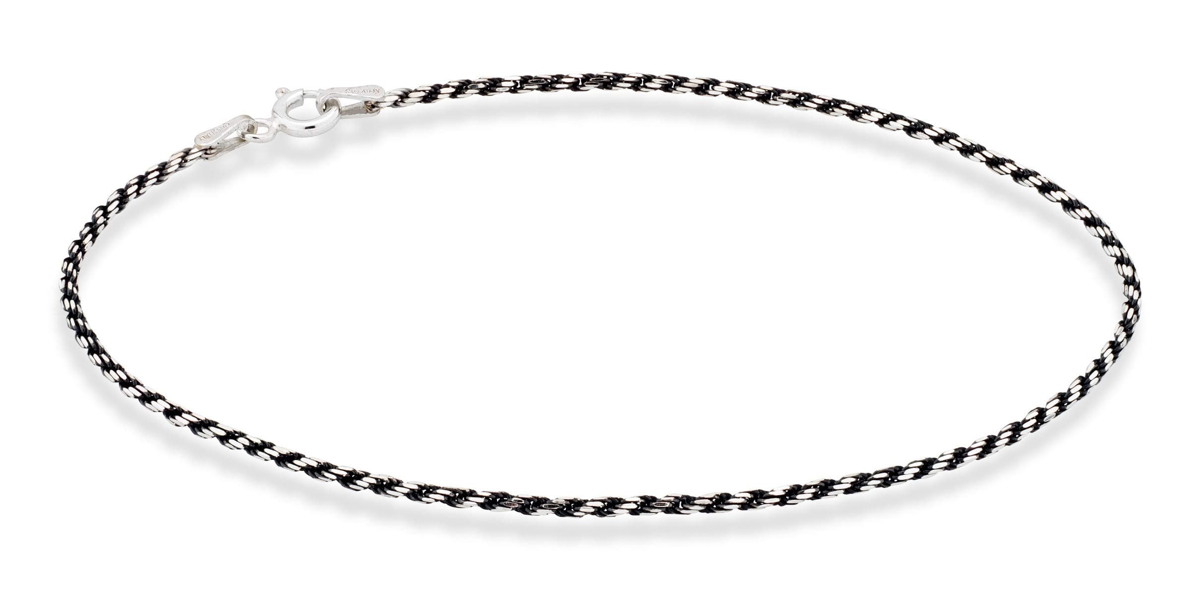 925 Sterling Silver Solid 1.5mm Diamond-Cut Braided Rope Chain Anklet Ankle Bracelet for Women, Made in Italy