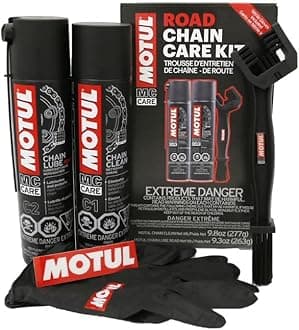 C1 Chain Cleaner and C2 Motorcycle Chain Lube Kit with Brush, Gloves, and Sticker, Complete Road Motorcycle Maintenance Kit for Street Bikes and Karts