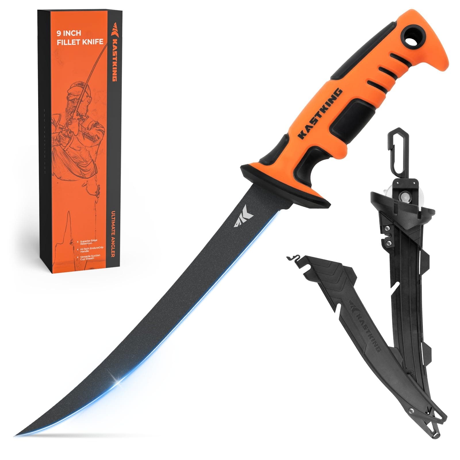KastKing Ultimate Angler 9" Fillet Knife, Razor Sharp Corrosion-resistant Vanadium Stainless Steel Blade, Fishing Knife Includes Sheath with Sharpener & Line Cutter, EnduraGrip Ergonomic Handle