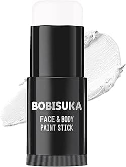 BOBISUKA Face Body White Paint Stick, Clown Makeup Eye Black Sticks for Sports, White Foundation Face Painting Kit for Halloween Skeleton Vampire Mime Skull Joker Special Effects Cosplay SFX Costume