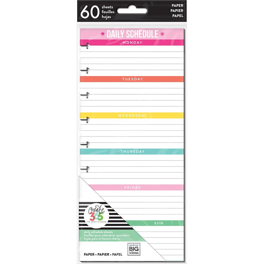 The Happy Planner Daily Planning Half Sheets - 60 Pre-Punched Double-Sided Pages - Daily Schedule & Checklist Layouts - Organize, Prioritize, Make Lists, Take Notes - Classic Size