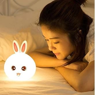 MACVL5 Plastic LED Desk Lamp for Kids | Cartoon Bunny Shaped with Night Light for Study Table, Bedroom, Study Room (Rabbit Night Light), White