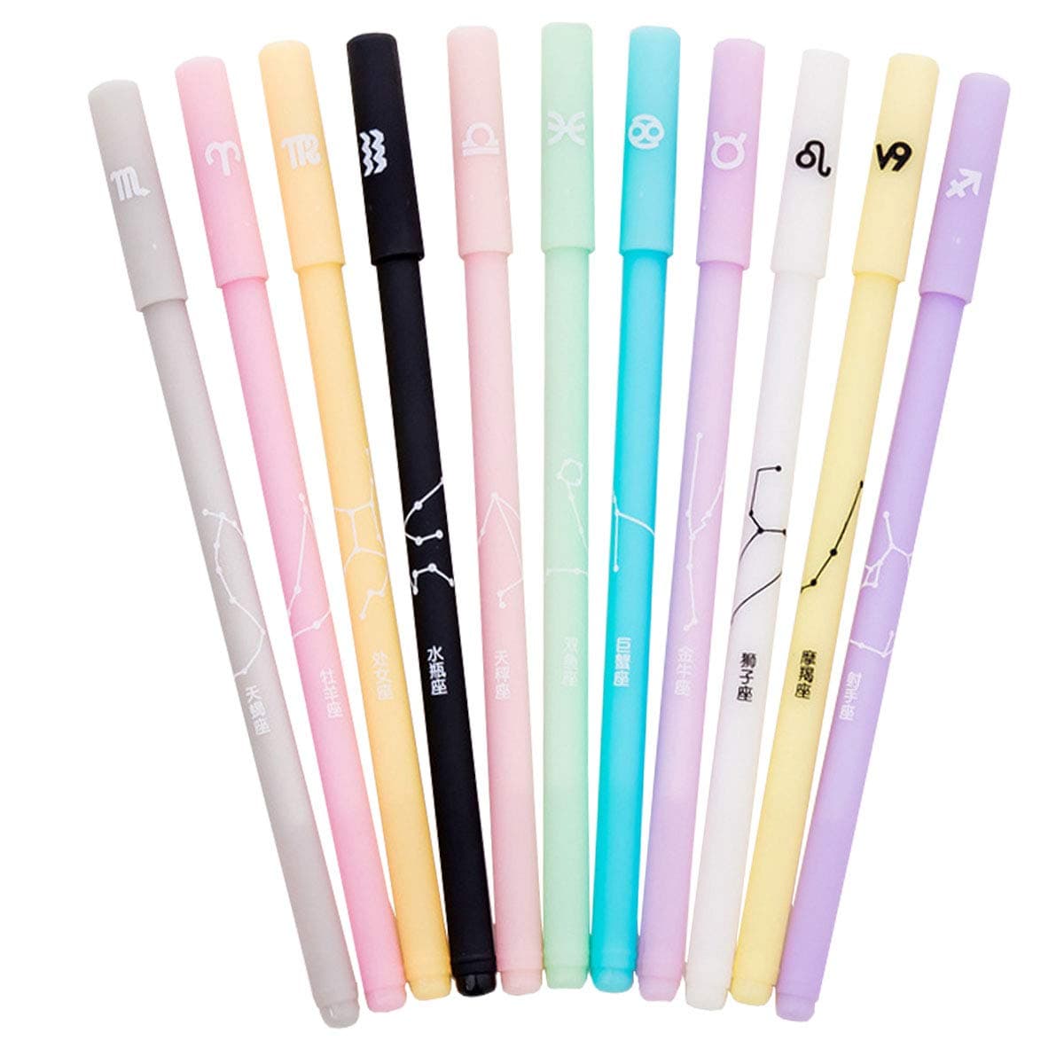Gel pens 12 Different Constellations And Different pen shell colors 0.38mm Black Ink Writing Pen Pack for Office School Supplies kids drawing Pen Gifts for Boys and Girls students Any Party Wirtting