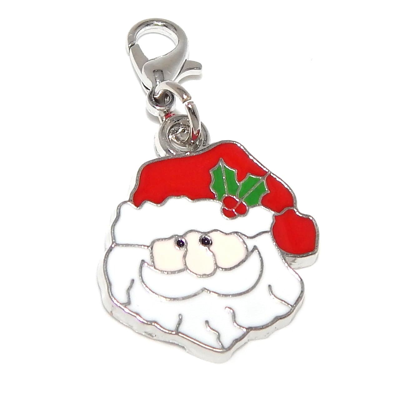 Silver Plated Dangling Clip-on "Santa Clause with Red Hat and White Beard" Bead Charm