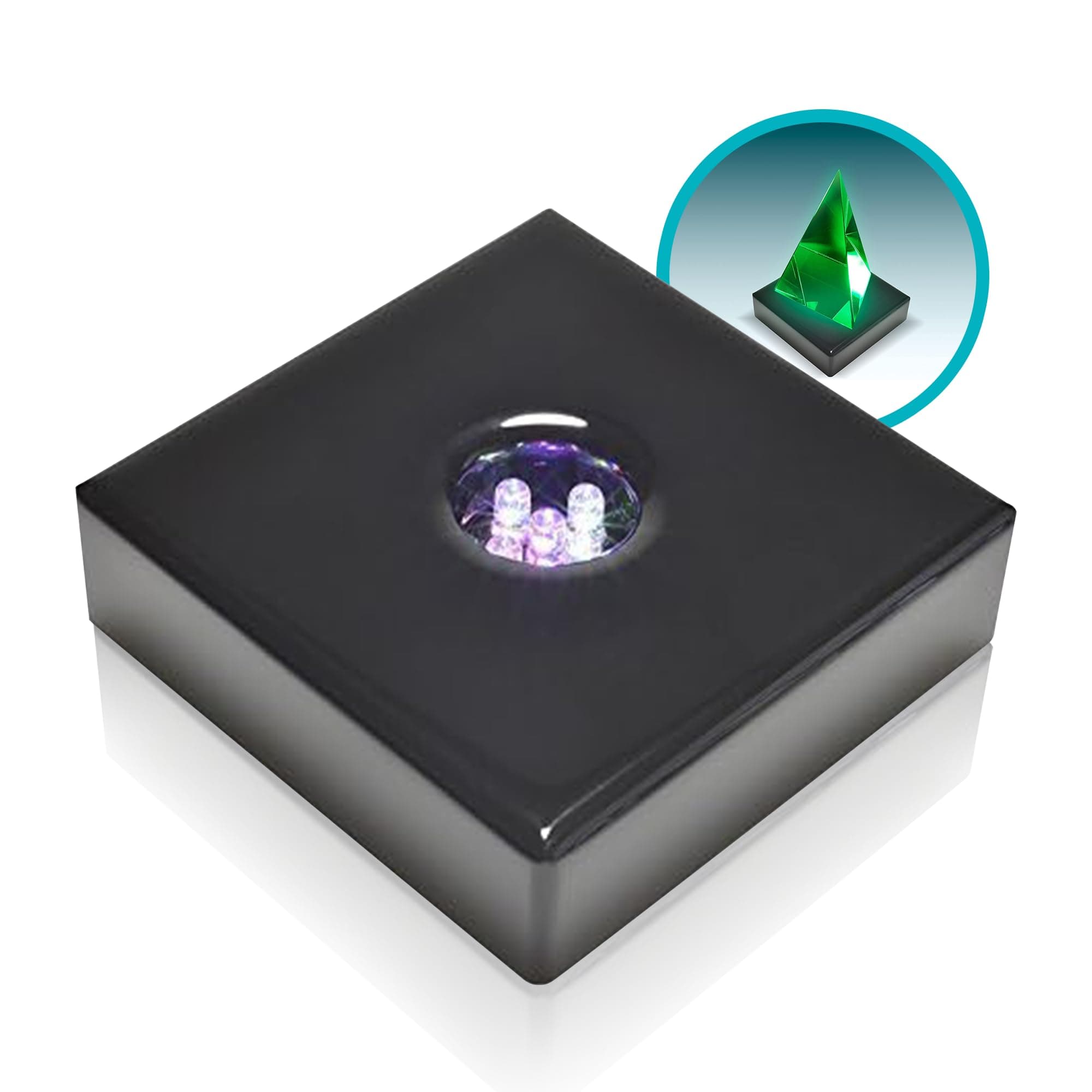 ASENTE 5 LED White Light Base for Glass Art - Square Black Satin Matte Wood Light Stand Base for Art Glass, Room Decor, Gemstones and Crystals - AC/USB Powered