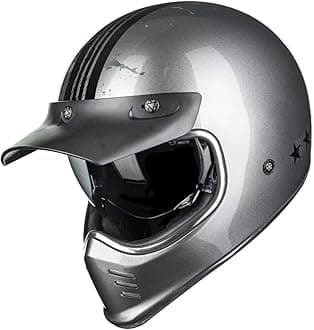ILM Vintage Full Face Motorcycle Helmets for Adults Men Inner Visor Compatible for Moped ATV Cruiser Scooter DOT ECE Model Z502(Hero Grays, XL)