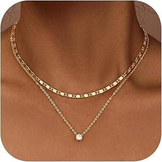 Layered Gold Necklaces for Women,Stackable Dainty 14K Gold Silver Plated Trendy Circle Paperclip Chain Pendant Choker Necklace,Simpl Diamond Cross Bow Jewelry Set Gifts for Women