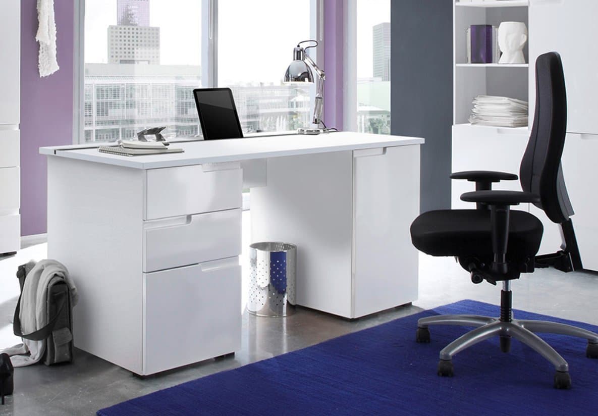 Cellini Large White Gloss Computer Desk S15 - By RONZ