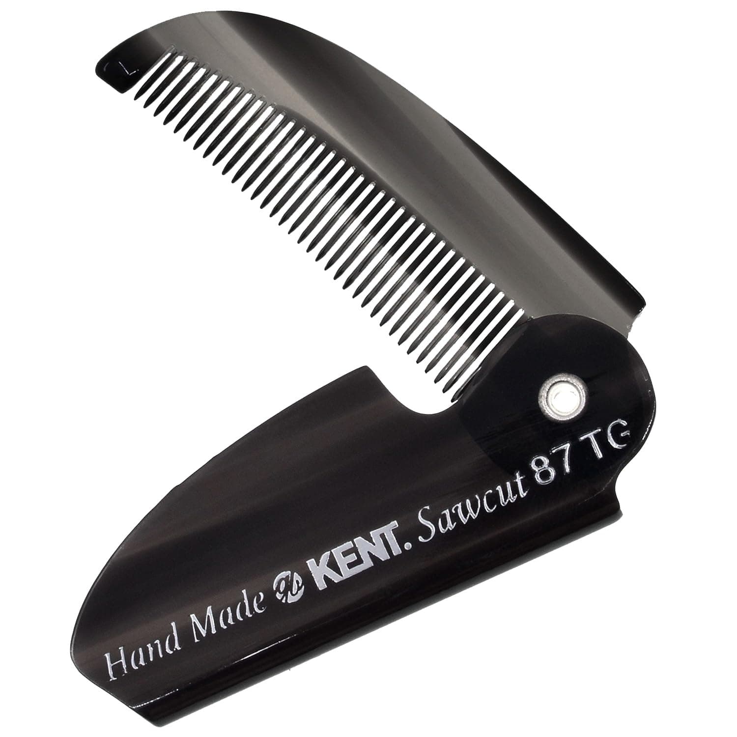 87T Black Graphite Handmade Folding Pocket Comb for Men, Fine Tooth Hair Comb Straightener for Everyday Grooming Styling Hair, Beard or Mustache, Saw Cut Hand Polished, Made in England