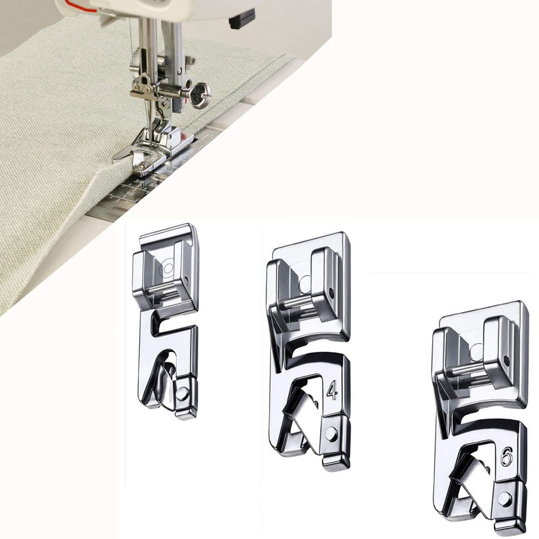 Windman 3 Sizes Rolled Hem Foot 3 mm, 4 mm, 6 mm Hemmer Foot for Singer Brother Hem Foot Low Shank Machine Sewing Foot Hemmer