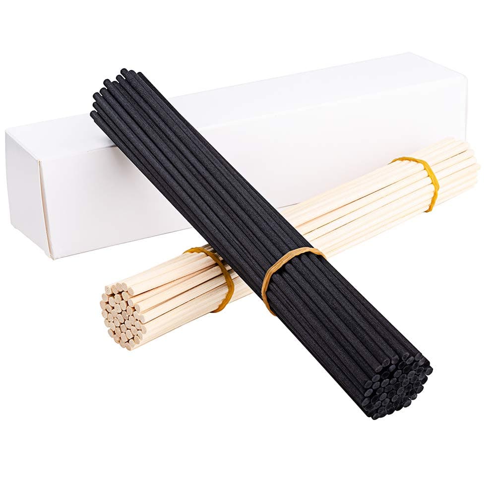 120 Pcs Reed Diffuser Replacement Sticks, 60 Pcs Wood Rattan Reed Sticks(Natural Color) + 60 Pcs Fiber Reed Diffuser Replacement Refill Sticks(Black Color)-10" x 4mm(120, 10" x 4 mm)