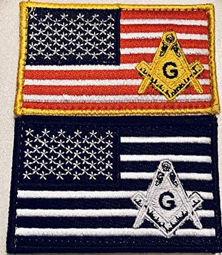 Equinox MRMasonic American Flag Tactical Patches with Press-Down and Pull up Technology Bundle Lot of 2 Pieces Embroidered Patch Appliqué Emblem