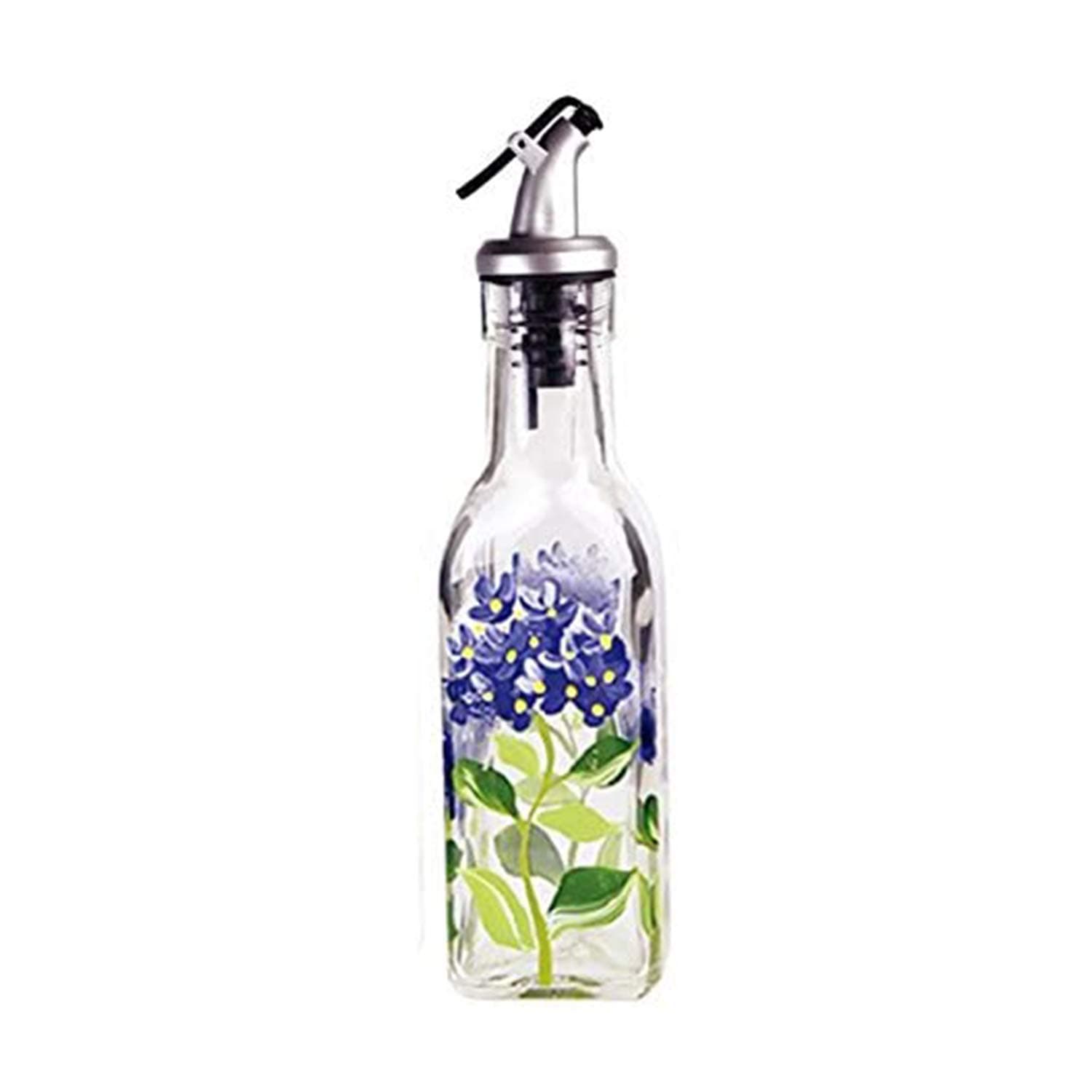 Grant Howard Hand Painted Square Cruet with Pourer, Blue Hydrangeas, 6 oz., Multicolor