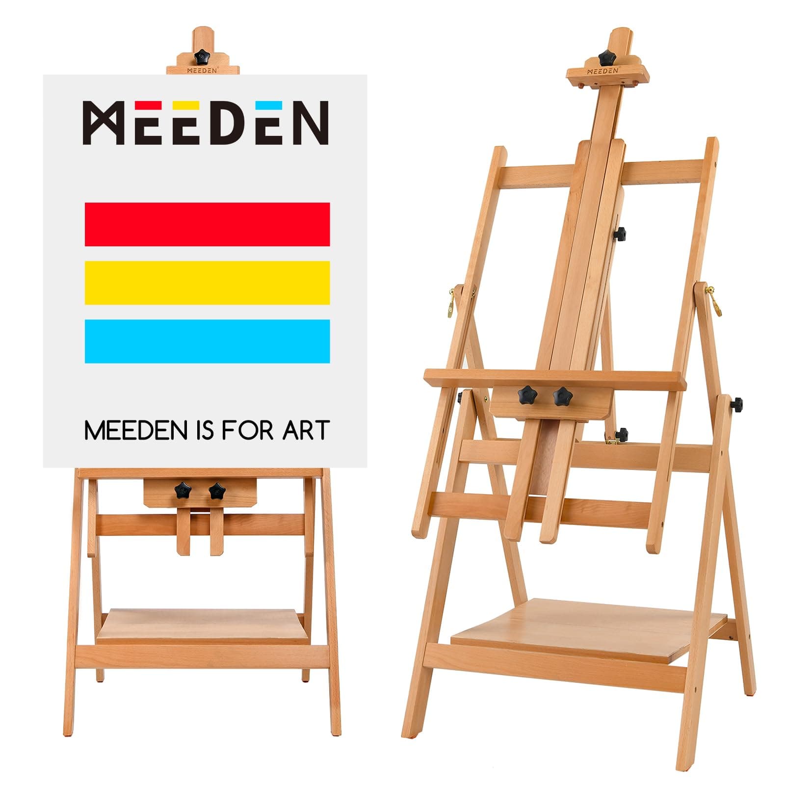 MEEDEN Convertible Studio Easel, Versatile Adjustable Tilts Flat H-Frame Floor Easel, Solid Beech Wood Artist Studio Easel,Professional Painting Easel Stand,Adjusts up to Max 88",Hold Canvas Up to 59"