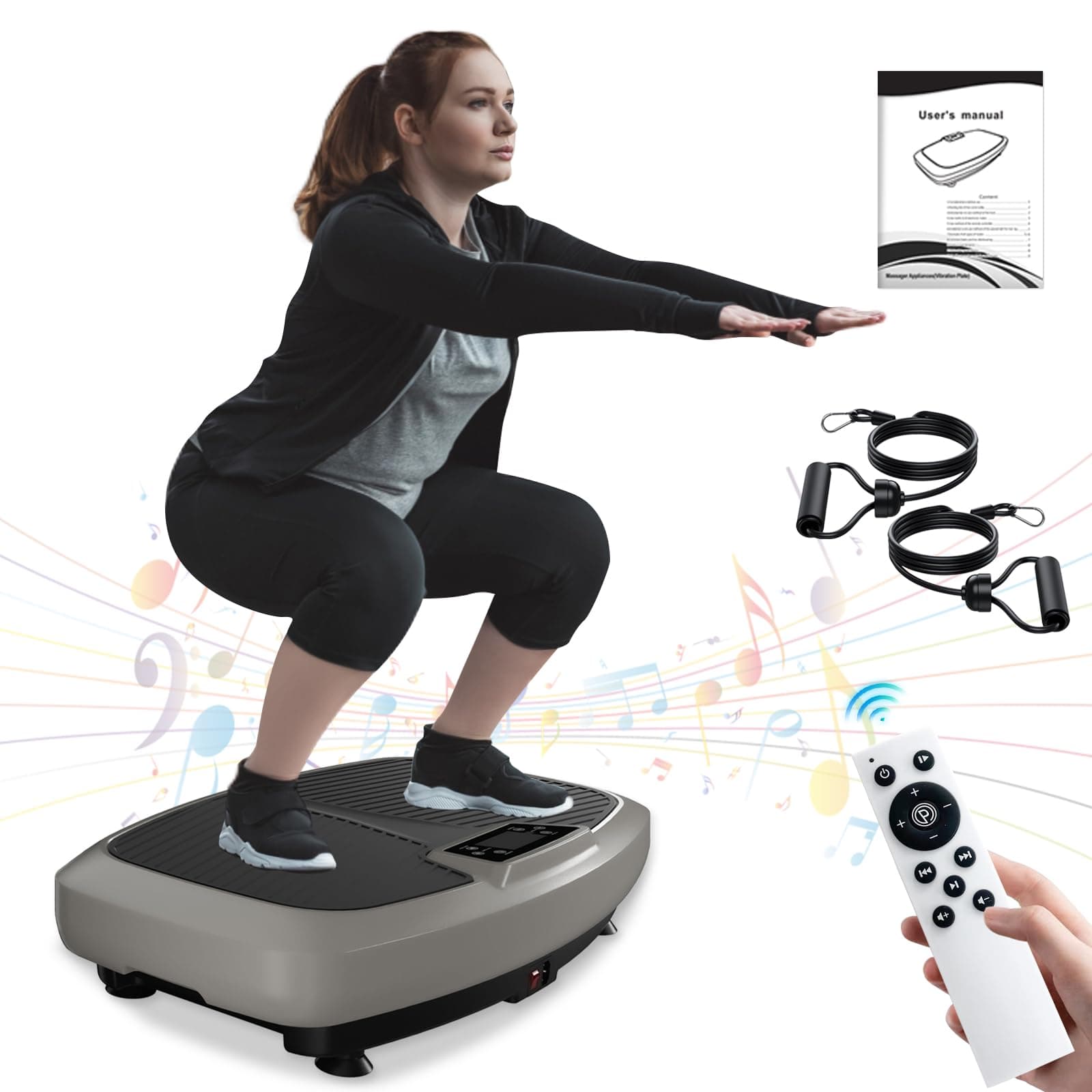 Vibration Plate Exercise Machine - Whole Body Workout Vibration Platform Lymphatic Drainage Machine for Weight Loss Home Fitness with Resistance Bands Remote