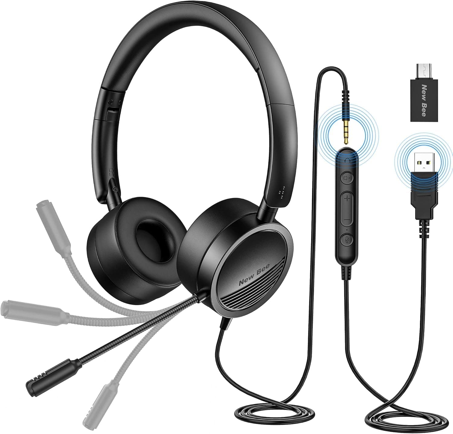– PC Headset with Microphone USB/3.5mm Business Headset Clear Stereo Sound for Call Center Office Conference Calls Skype Chat Webinar Presentations Online Courses