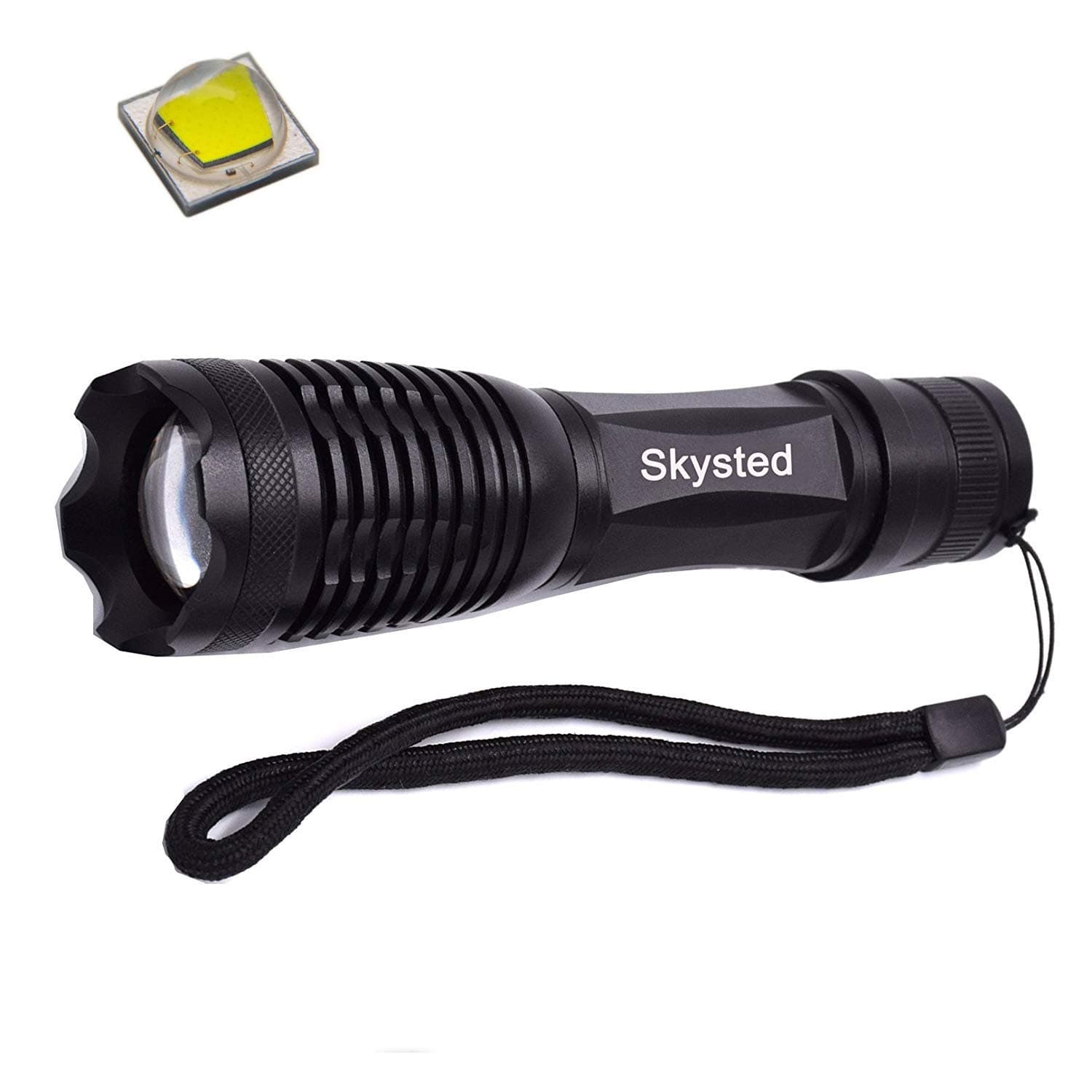 Skysted E6 Adjustable Focus Brightest Max 1200 Lumens Cree XM-L2 U2 U3 Bulb 1 Mode Portable Tactical Flashlight Zoomable Lens Water Resistant Handheld Torch for Camping Hiking Emergency