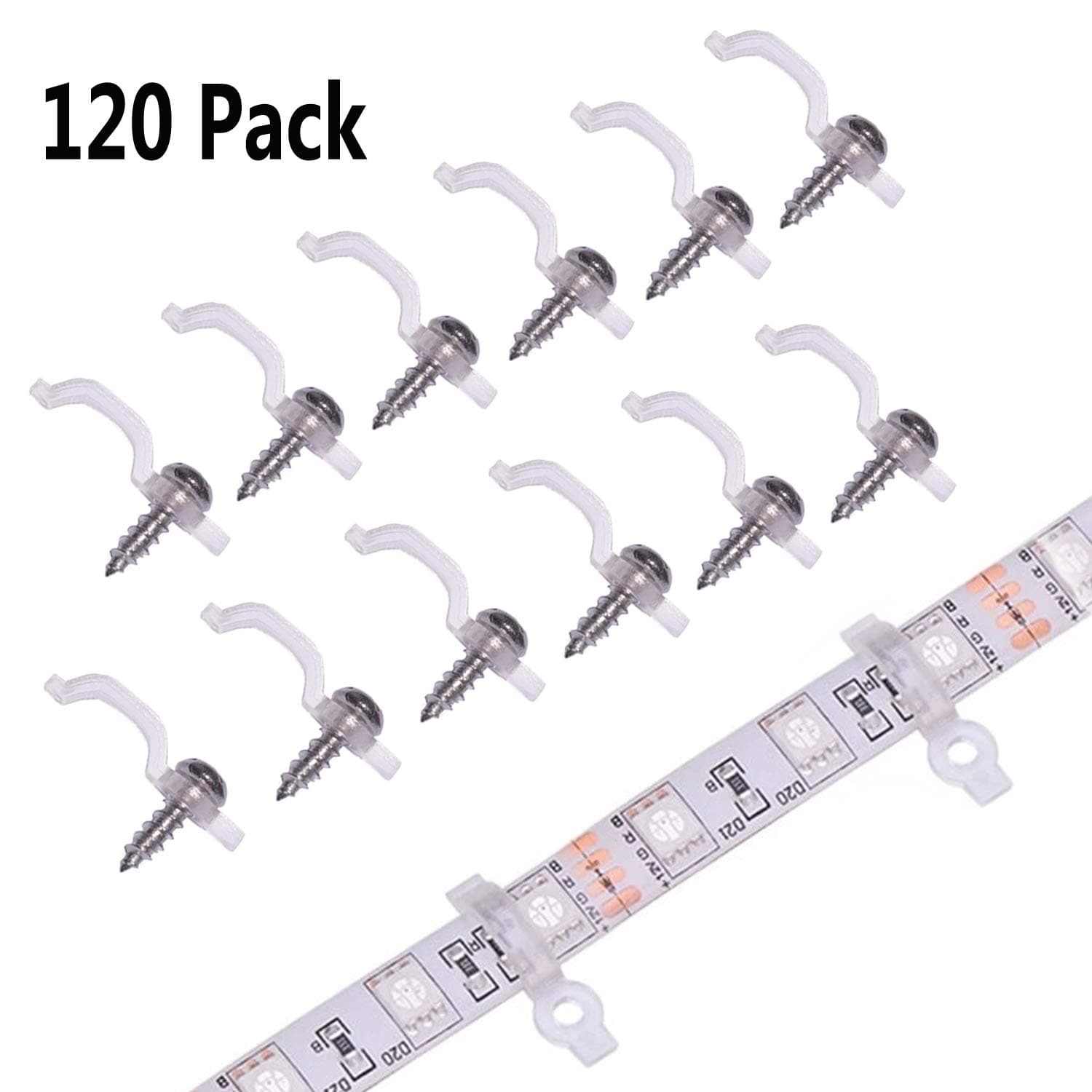 120 Pack Strip Light Mounting Bracket,Transparent Fixing Clips for 10mm Wide IP65 Waterproof 5050 LED Strip Light,One Side Fixing,120 Screws Included