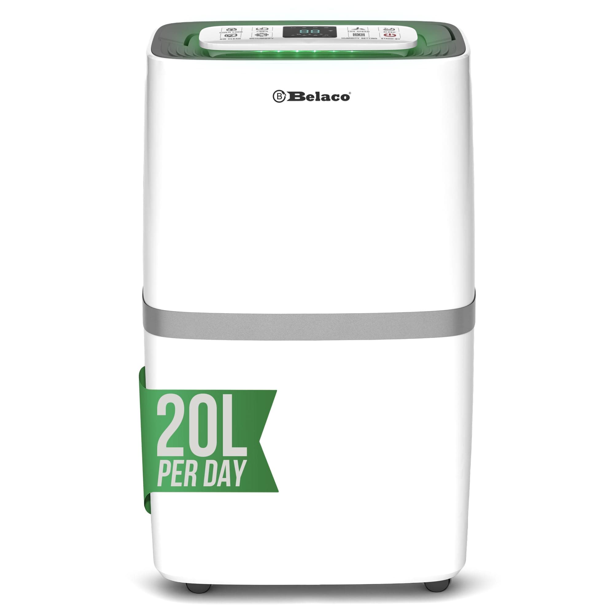 Belaco 20L Dehumidifier for Home & Office – Energy Efficient Compressor Dehumidifier, Digital Humidity Display, Laundry Drying Mode, Auto Shut Off, Large Water Tank, Quiet Operation