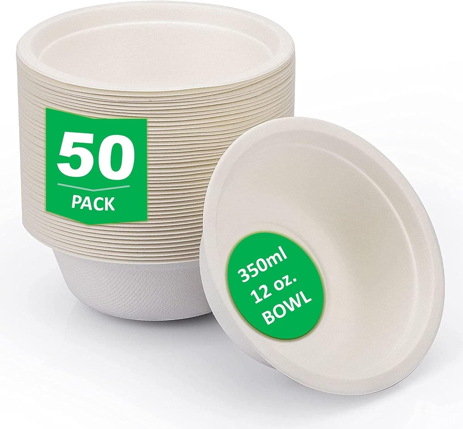 REAL ACCESSORIES Premium Quality Eco Friendly Biodegradable Compostable Bowls 7 inch / 18cm / 340ml ==> Pack of 50 Used for Hot and Cold Food