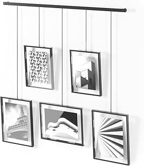 Exhibit Picture Frame Gallery Set, Adjustable Wall Collage Displays Five Photos (Two 4x6 and Three 5x7), Set of 5, Black