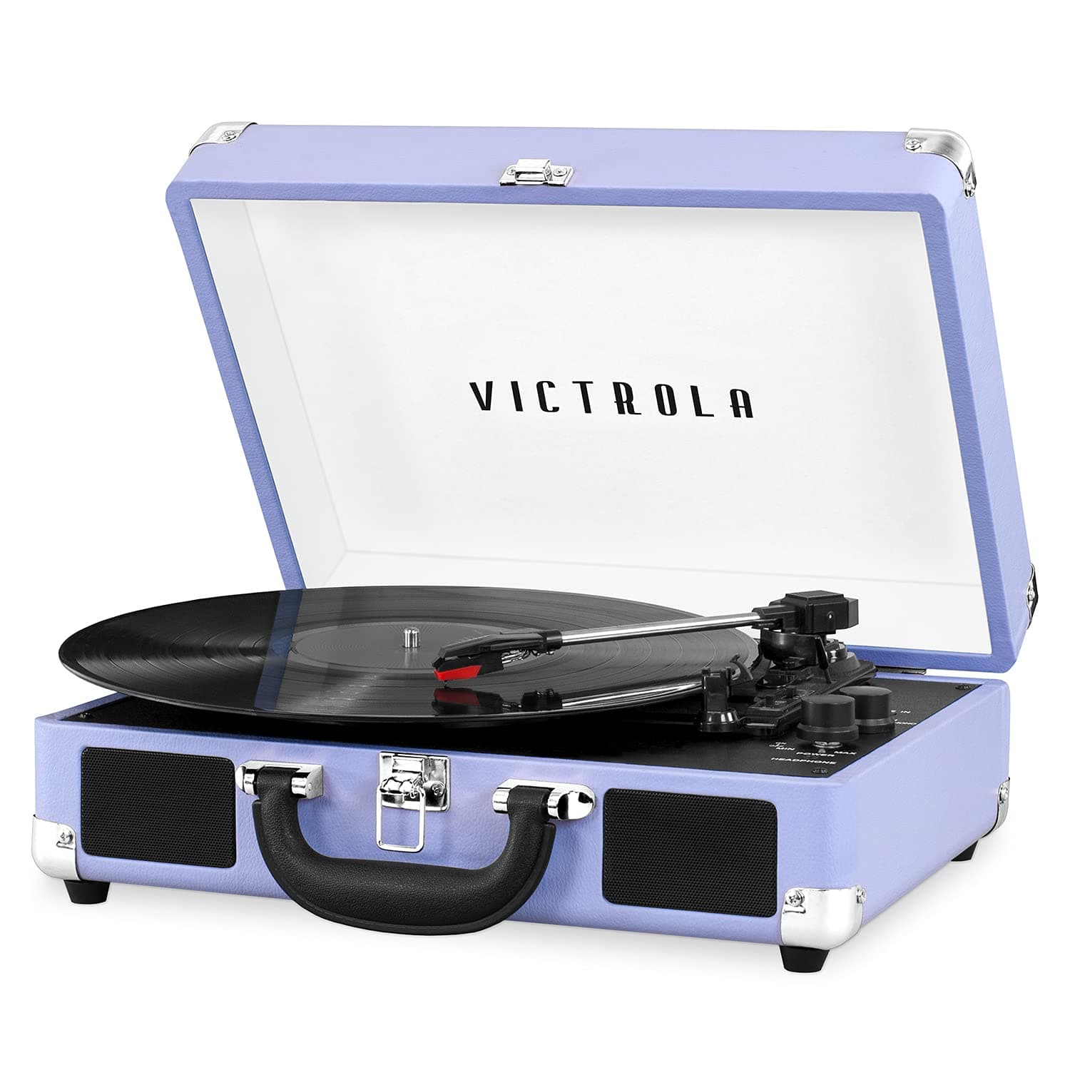Victrola Journey Bluetooth Portable Suitcase Record Player – with Built-in Speakers, 3 Speed Vinyl Record Player, RCA Out, Headphone Jack (Lavender/Silver)