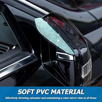 2PCS Car Rearview Mirror Rain Eyebrows, Bling Crystal Rain Visor Guard, PVC Waterproof Auto Mirror Visor Smoke Shade Cover, Automotive Exterior Accessories Decor (Light Blue)